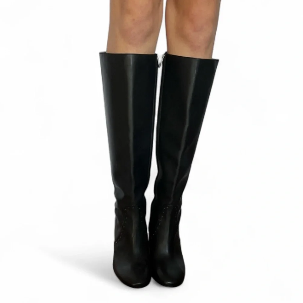 Coach Falon Black Leather Knee-High Women's Boots Chunky Heel Sz 9.5 SOOL